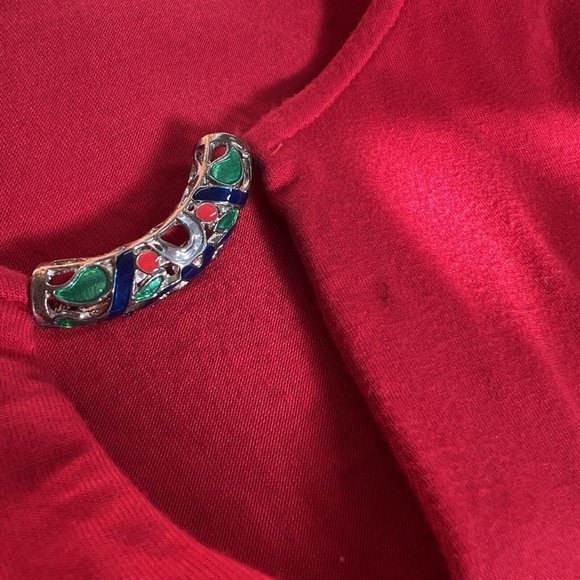 Neiman Marcus Red Sleeveless Jewel Keyhole V Neck Tunic Viscose Blouse M - Picture 10 of 10